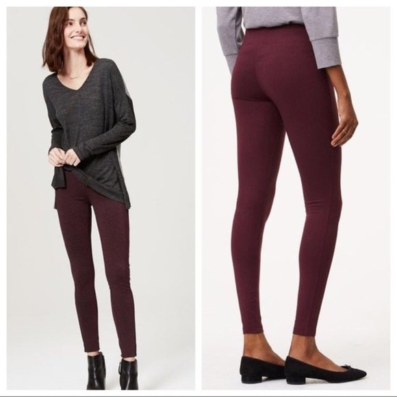 LOFT Pants - Loft  Leggings in Seamed Ponte Burgundy MP